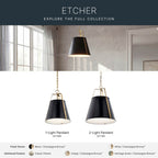 Kichler Lighting Etcher 13 Inch 1 Light Pendant With Etched Painted White Glass Diffuser In Black And Champagne Bronze