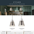 Kichler Lighting Etcher 13 Inch 1 Light Pendant With Etched Painted White Glass Diffuser In Classic Pewter