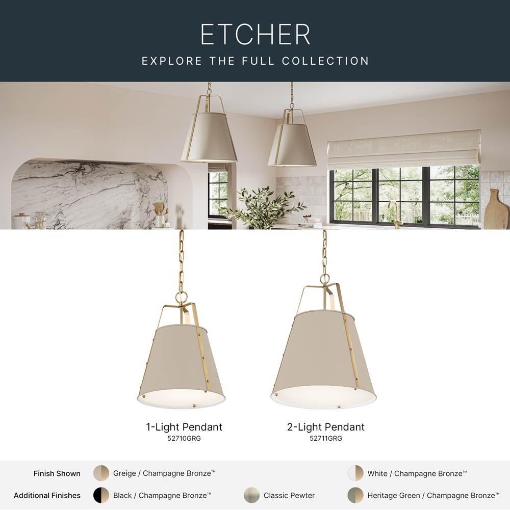 Kichler Lighting 52711GRG Greige Etcher 18 Inch 2 Light Pendant With Satin Etched White Glass Diffuser In Greige And Champagne Bronze Image 2