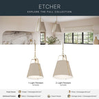 Kichler Lighting 52711GRG Greige Etcher 18 Inch 2 Light Pendant With Satin Etched White Glass Diffuser In Greige And Champagne Bronze Image 2
