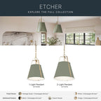 Kichler Lighting 52711HGN  Etcher 18 Inch 2 Light Pendant With Satin Etched White Glass Diffuser In Heritage Green And Champagne Bronze Image 2