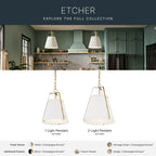 Kichler Lighting Etcher 13 Inch 1 Light Pendant With Etched Painted White Glass Diffuser In White And Champagne Bronze