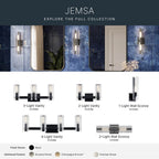 Kichler Lighting 55166BK Black Jemsa 18 Inch 2 Light Wall Sconce With Clear Fluted Glass In Black Image 2