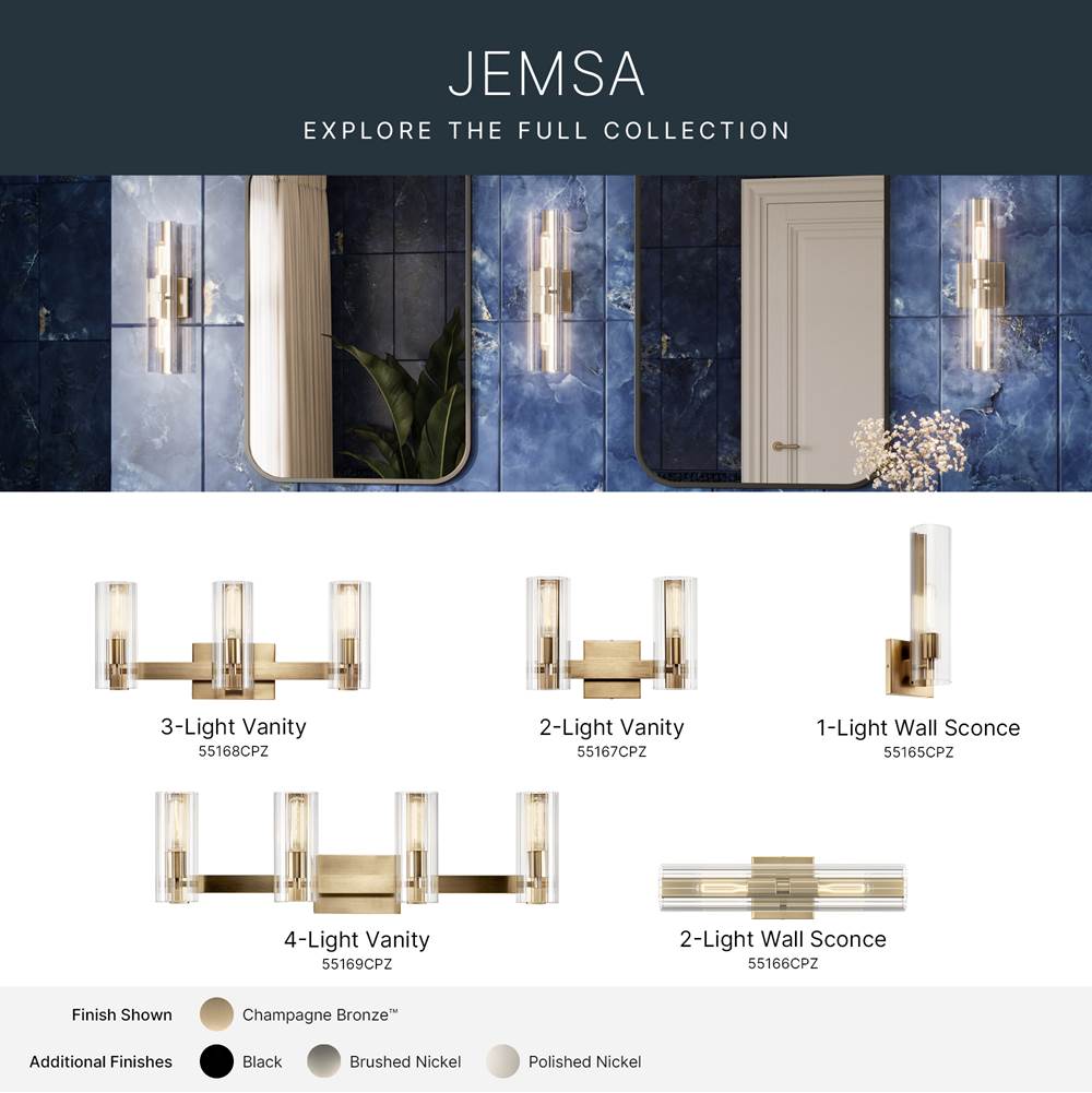 Kichler Lighting 55166CPZ Champagne Bronze Jemsa 18 Inch 2 Light Wall Sconce With Clear Fluted Glass In Champagne Bronze Image 2