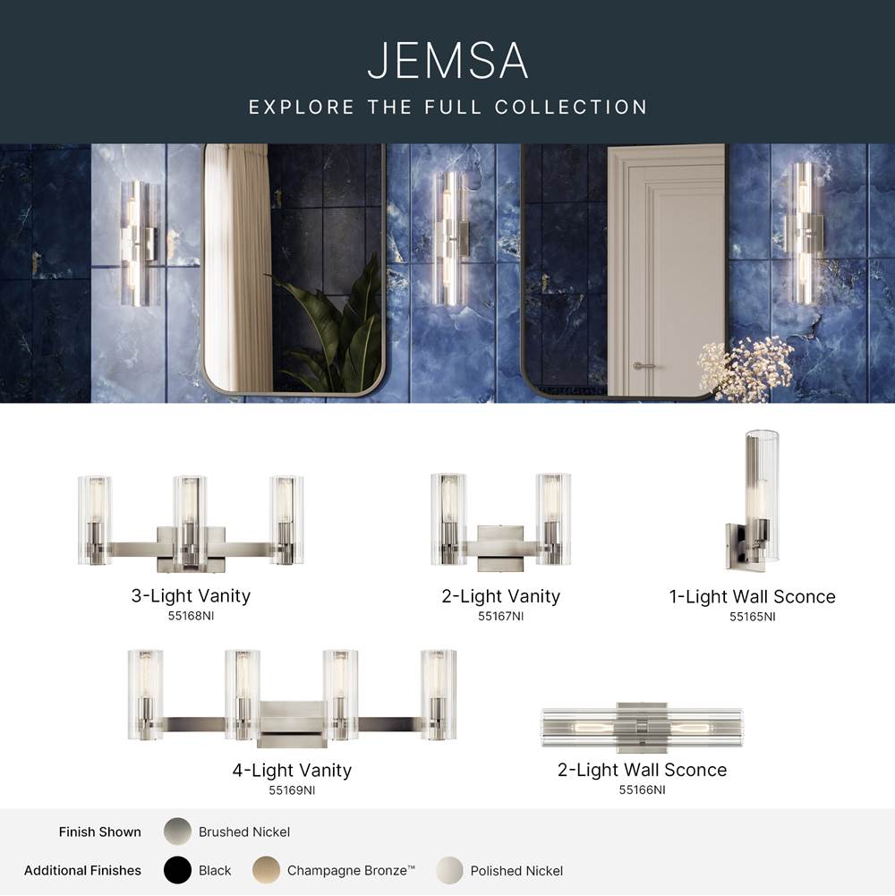 Kichler Lighting 55166NI Brushed Nickel Jemsa 18 Inch 2 Light Wall Sconce With Clear Fluted Glass In Brushed Nickel Image 2