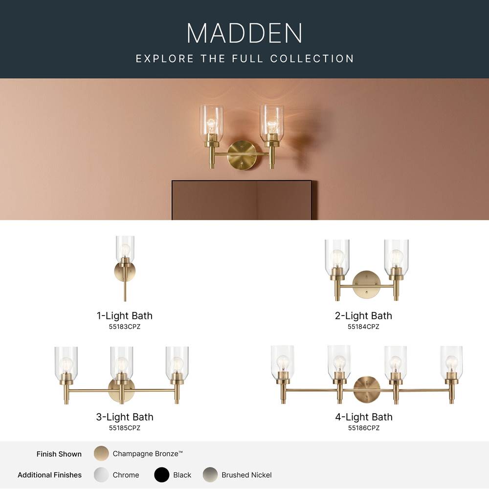 Kichler Lighting 55184CPZ Champagne Bronze Madden 14.25 Inch 2 Light Vanity With Clear Glass In Champagne Bronze Image 3