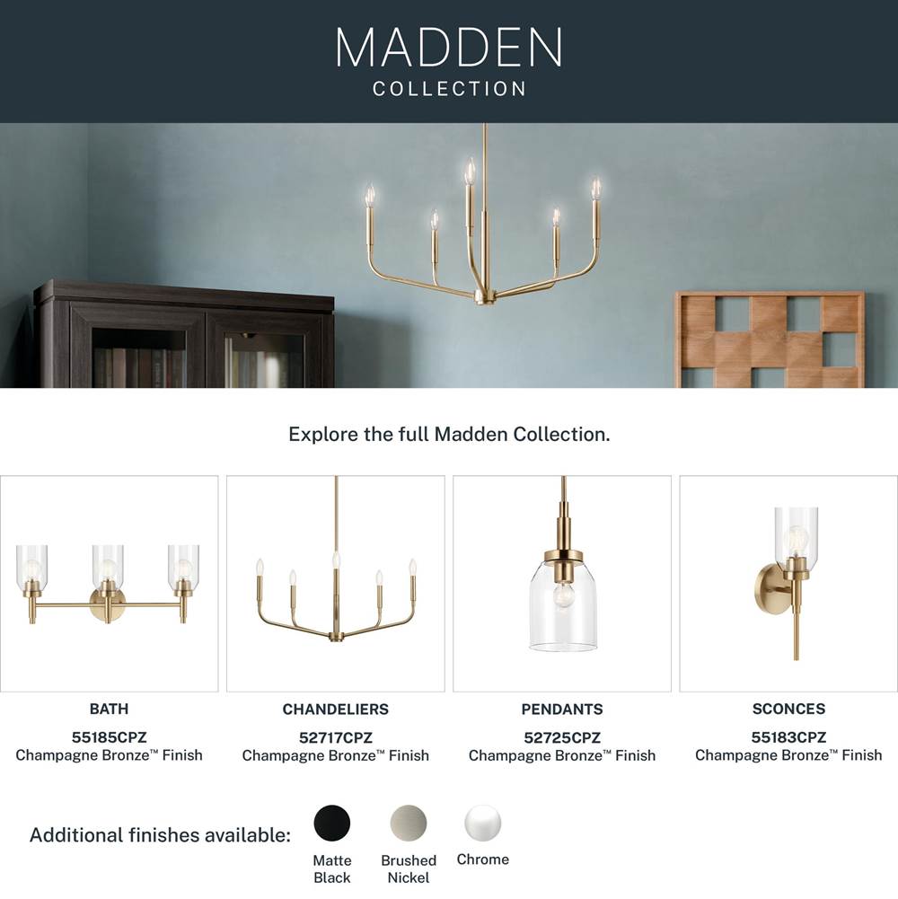 Kichler Lighting 52725CPZ Champagne Bronze Madden 15 Inch 1 Light Mini Pendant With Clear Glass In Champagne Bronze Image 2