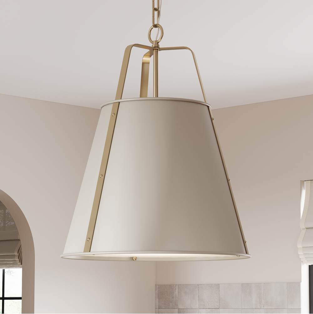 Kichler Lighting Etcher 18 Inch 2 Light Pendant With Satin Etched White Glass Diffuser In Greige And Champagne Bronze