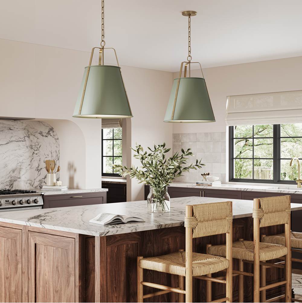 Kichler Lighting 52711HGN  Etcher 18 Inch 2 Light Pendant With Satin Etched White Glass Diffuser In Heritage Green And Champagne Bronze Image 4