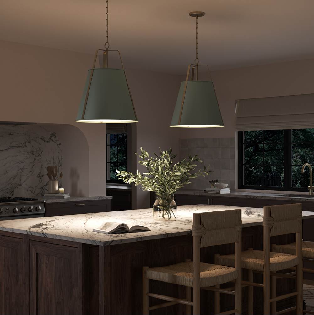 Kichler Lighting 52711HGN  Etcher 18 Inch 2 Light Pendant With Satin Etched White Glass Diffuser In Heritage Green And Champagne Bronze Image 3