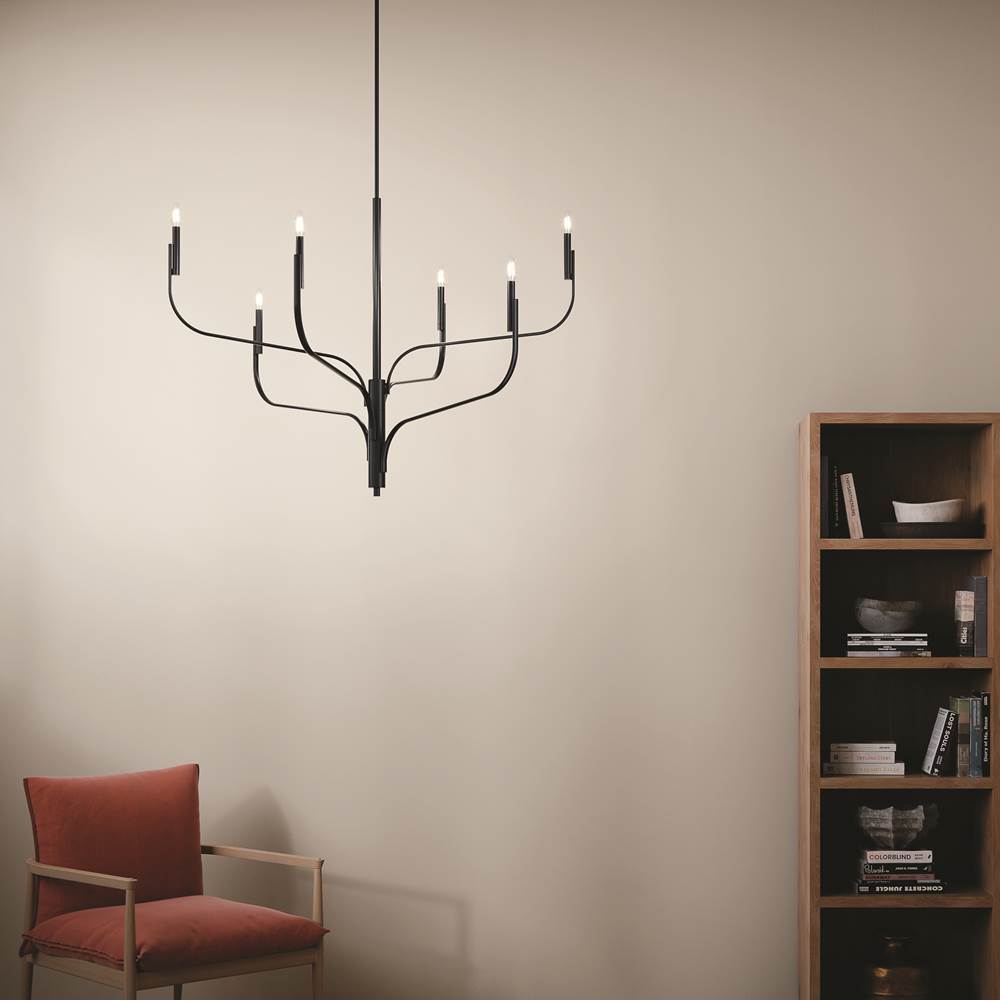 Kichler Lighting 52674BK Black Livadia 47.25 Inch 6 Light Chandelier In Black Image 2