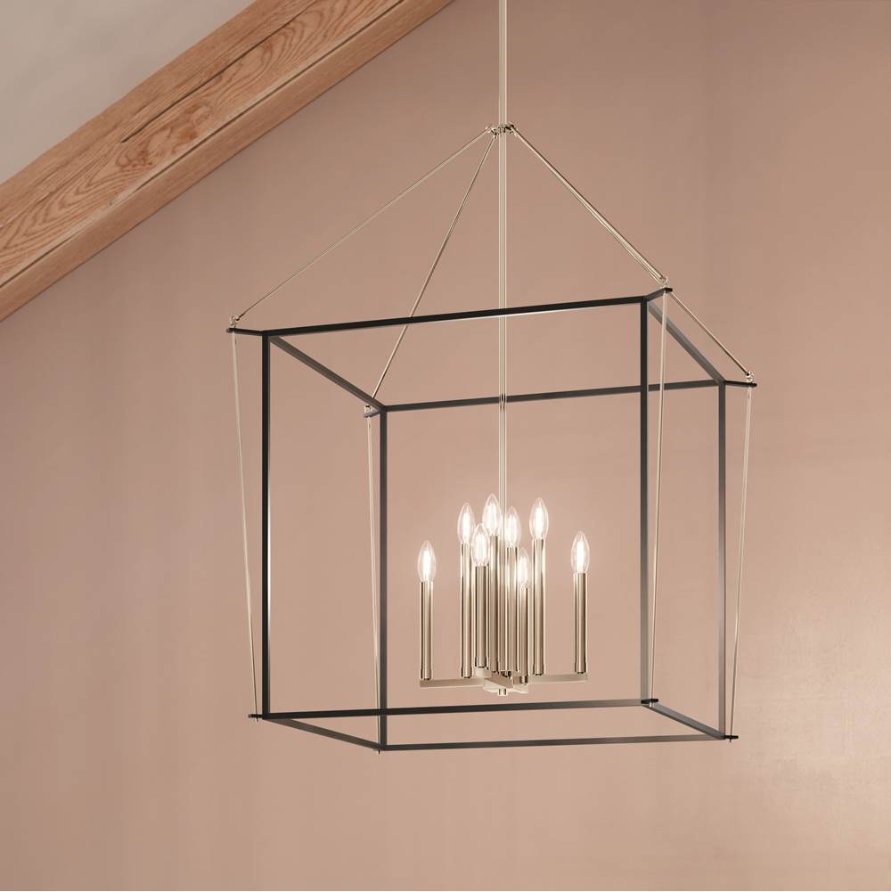Kichler Lighting 52628PN Polished Nickel Eisley 40.25 Inch 8 Light Foyer Pendant In Polished Nickel And Black Image 7