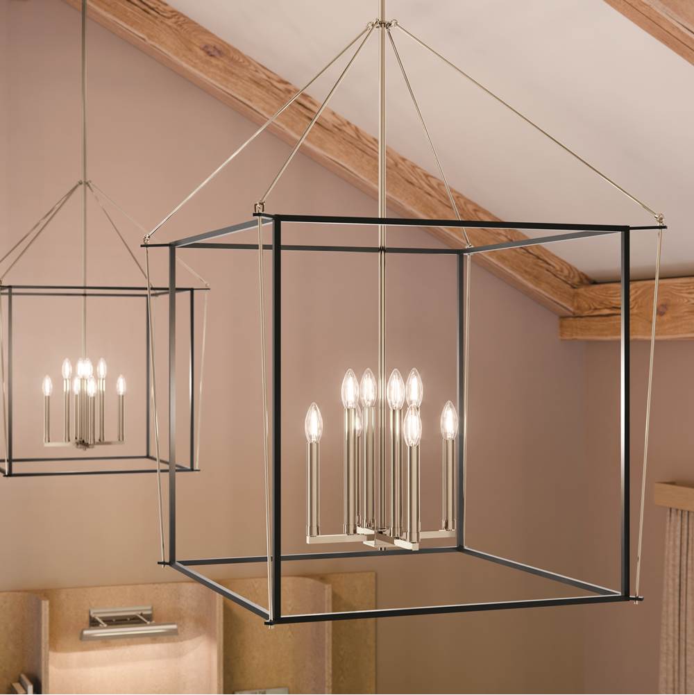 Kichler Lighting 52628PN Polished Nickel Eisley 40.25 Inch 8 Light Foyer Pendant In Polished Nickel And Black Image 6