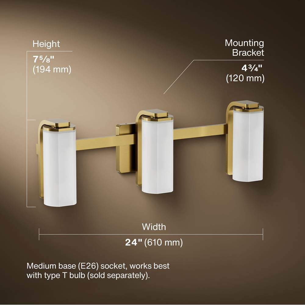 Kohler K-35115-SC03-2GL Brushed Moderne Brass Parallel Three-light Sconce Image 6