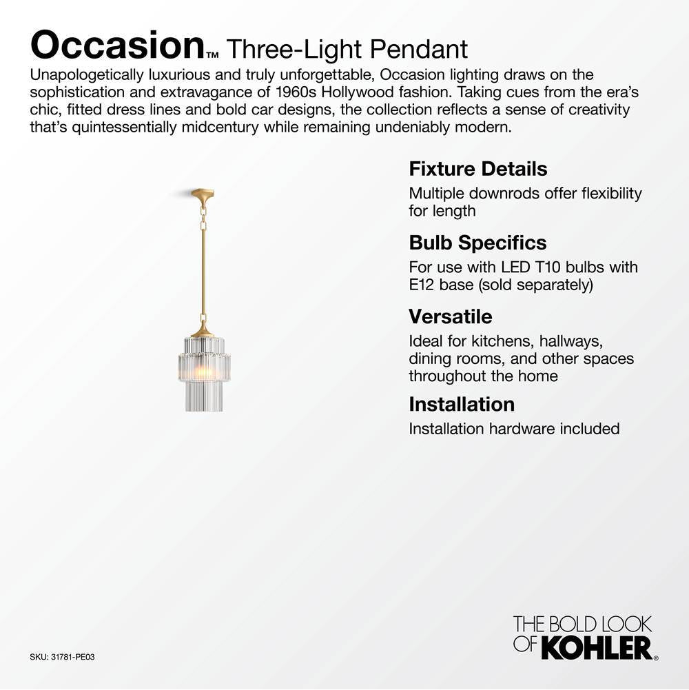 Kohler K-31781-PE03-2GL Brushed Moderne Brass Occasion 12'' Pendant Image 7
