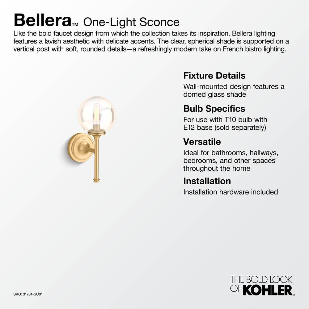 Kohler K-31761-SC01-CPL Polished Chrome Bellera 1 Light Sconce Image 3
