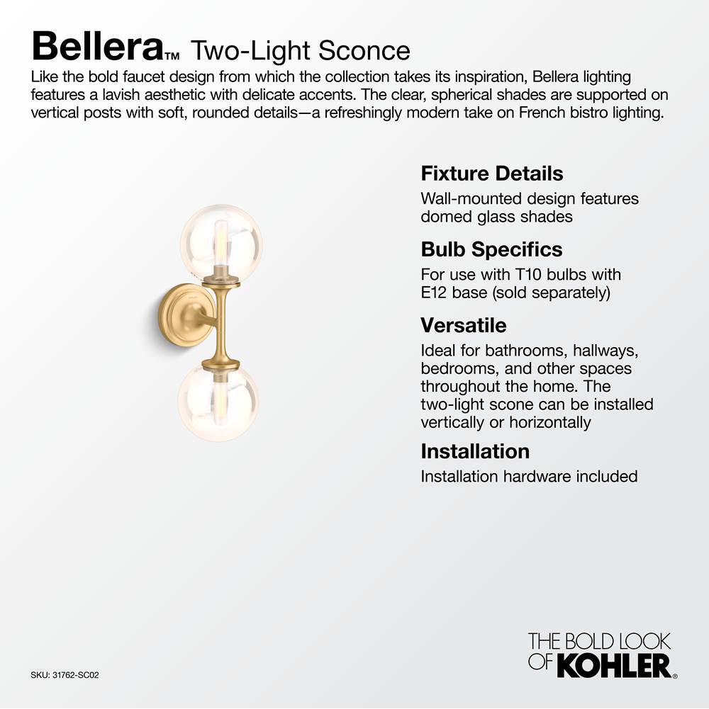 Kohler K-31762-SC02-CPL Polished Chrome Bellera 2 Light Sconce Image 3