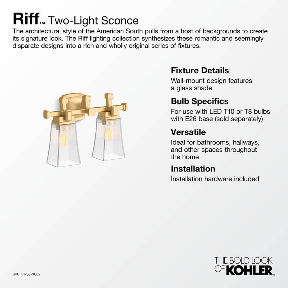 Kohler K-31756-SC02-SNL Polished Nickel Riff Two-light Sconce Image 3