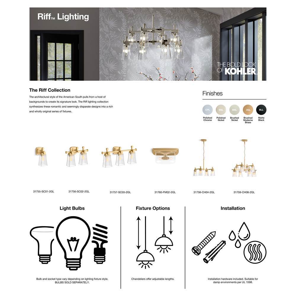 Kohler K-31756-SC02-SNL Polished Nickel Riff Two-light Sconce Image 2