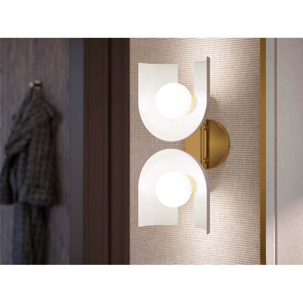 Kohler K-31783-SC02-SLG Biscuit Satin with Brushed Moderne Brass Jabot Two-light Sconce Image 4