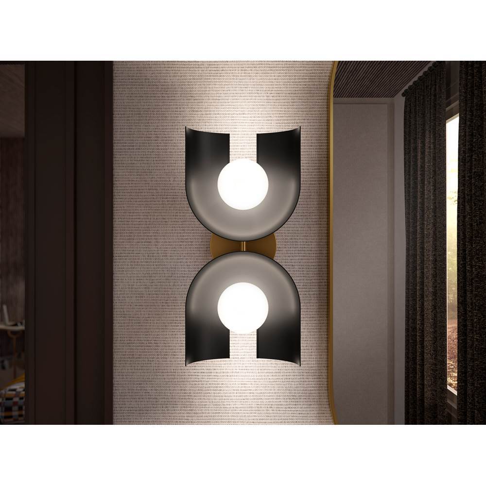 Kohler K-31783-SC02-BML Black with Brass Trim Jabot Two-light Sconce Image 4