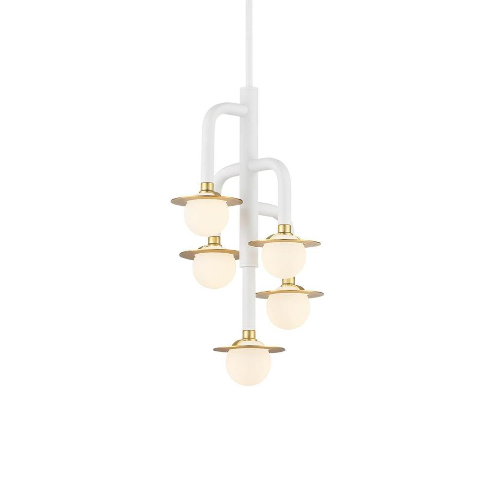 George Kovacs Tubular  Matte White And Honey Gold With Etched Opal Glass