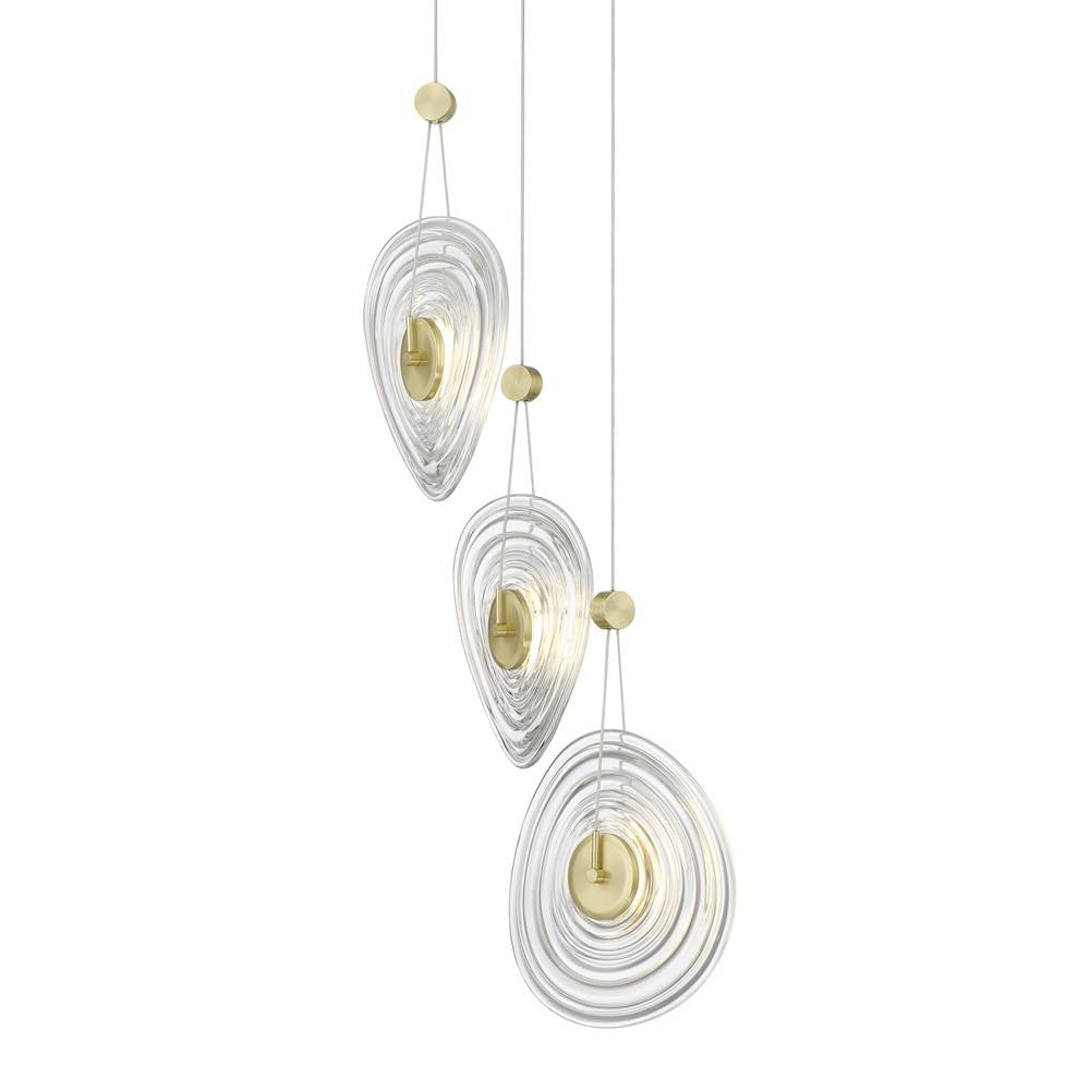 George Kovacs Topknot 3-light Coal And Brushed Gold Led Pan Pendant With Clear Pressed Glass Shades