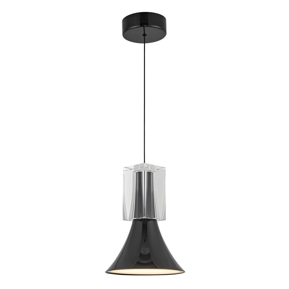 Kuzco PD94108-GBK/CC-UNV Glossy Black,Clear Crystal Floe 8-in Glossy Black/clear Crystal Led Pendant Image 1