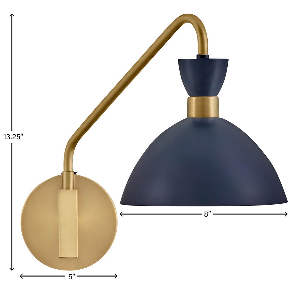 Lark 83250MV-HB Matte Navy,Heritage Brass Single Light Plug-in Sconce Image 2