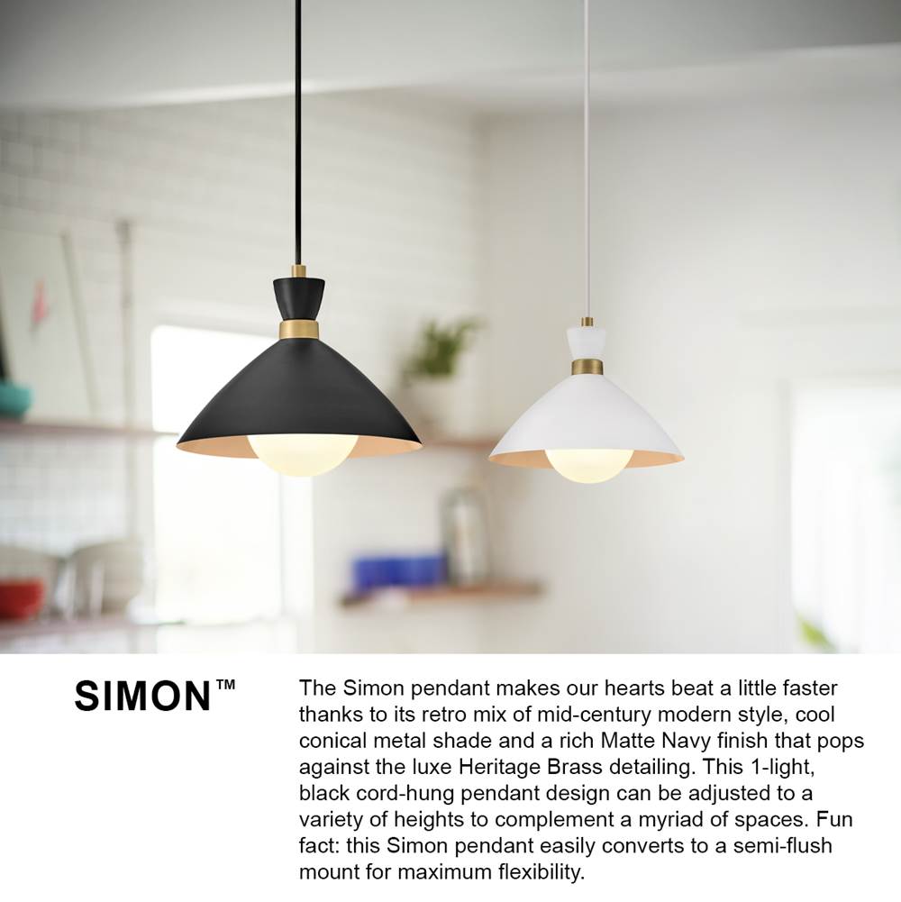 Lark 83257MV-HB Matte Navy,Heritage Brass Single Light Pendant Image 3