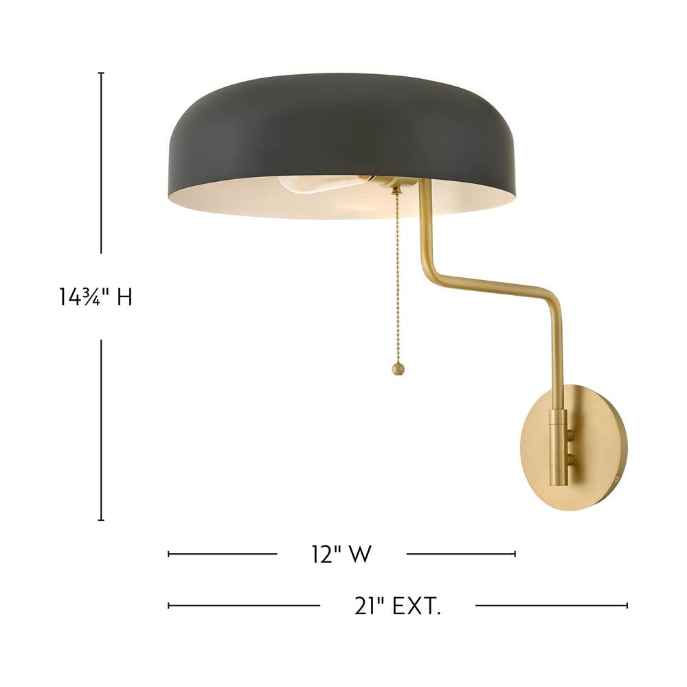 Lark 84480LCB-BK Lacquered Brass Medium Swing Arm Single Light Sconce Image 2