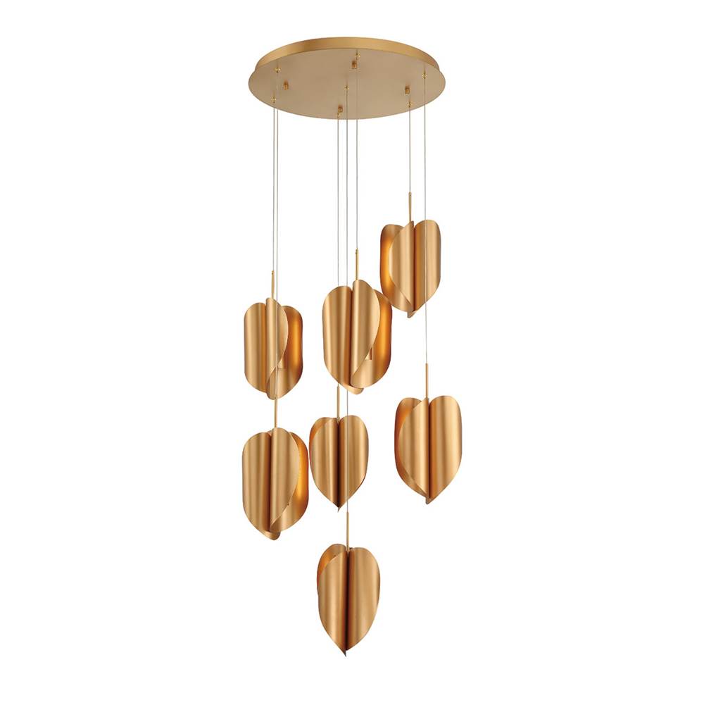 Lib&Co 10118-04 Satin Gold Portofino, 7 Light Round Led Chandelier, Satin Gold Image 1