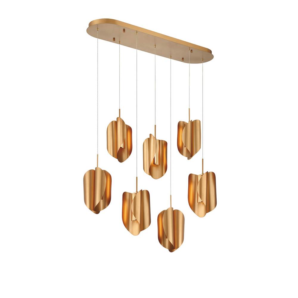 Lib&Co 10120-04 Satin Gold Portofino, 7 Light Oval Led Chandelier, Satin Gold Image 1