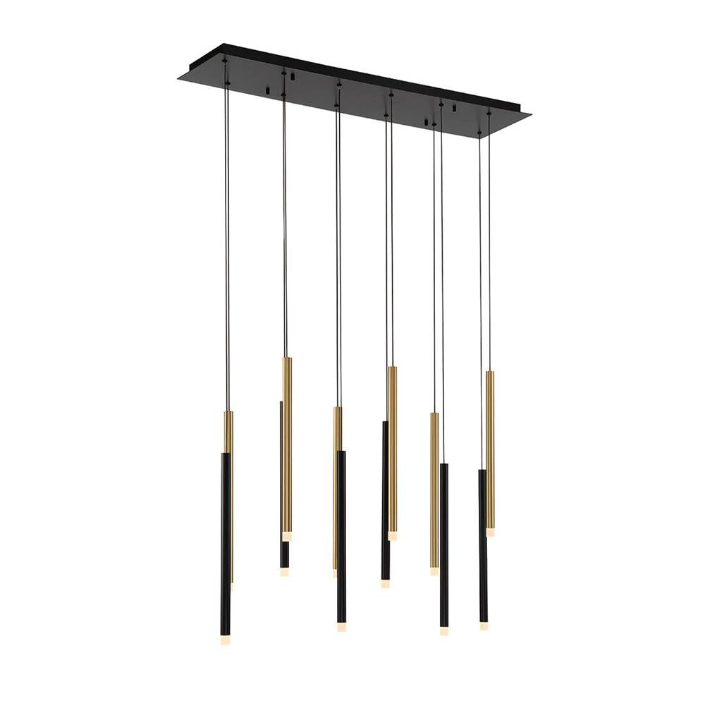 Lib&Co 10149-023 Matte Black And Plated Brushed Gold Amalfi, 12 Light Linear Led Chandelier, Mixed Image 2
