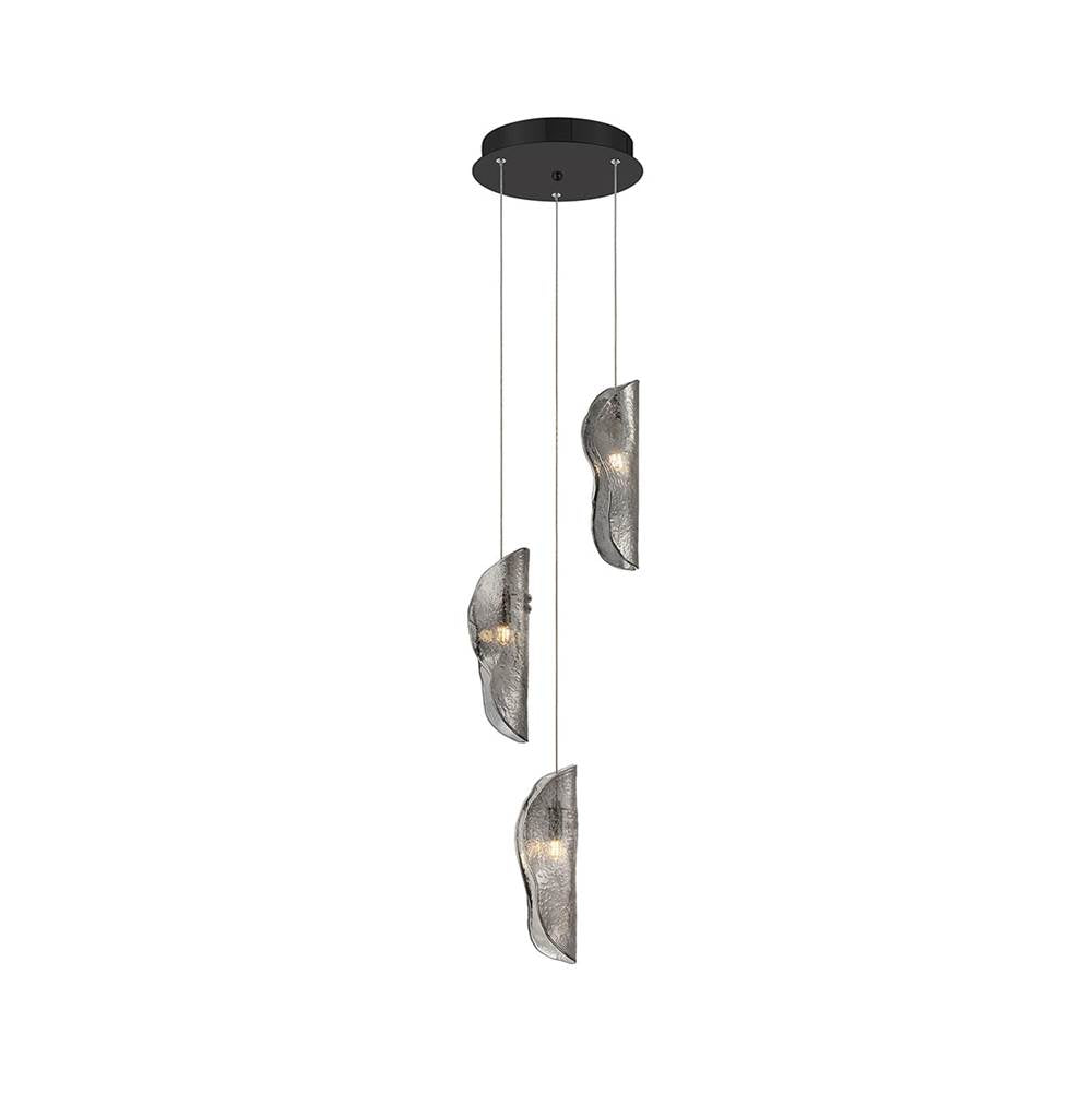 Lib&Co 10162-019-02 Black Sorrento, 3 Light Led Pendant, Smoke, Black Canopy Image 1