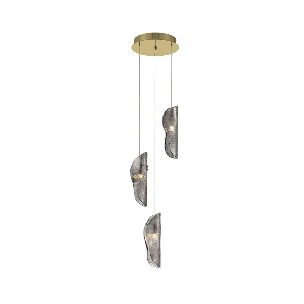 Lib&Co 10162-019-07 Gold Sorrento, 3 Light Led Pendant, Smoke, Gold Canopy Image 1