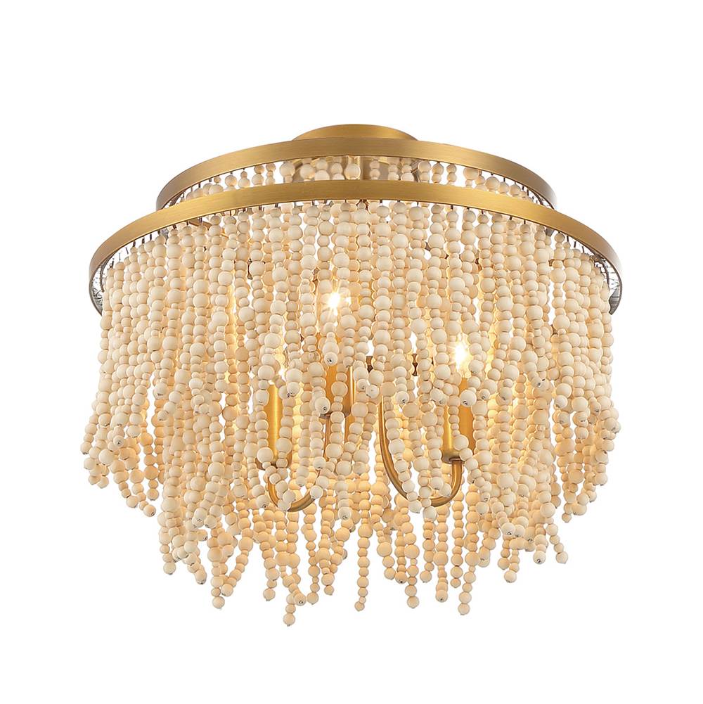 Lib&Co Molfetta, 3 Light Convertible Flushmount,pendant, Antique Brass With Cream Beads