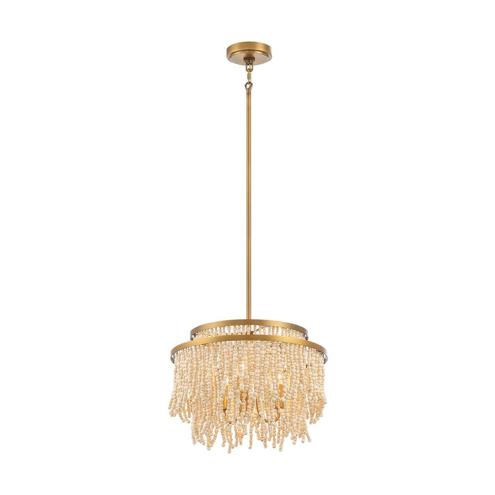 Lib&Co 10180-025 Antique Brass Molfetta, 3 Light Convertible Flushmount,pendant, Antique Brass With Cream Beads Image 1