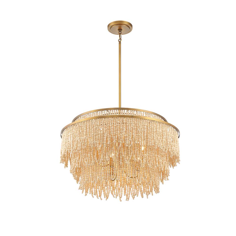 Lib&Co Molfetta, 9 Light Chandelier, Antique Brass With Cream Beads