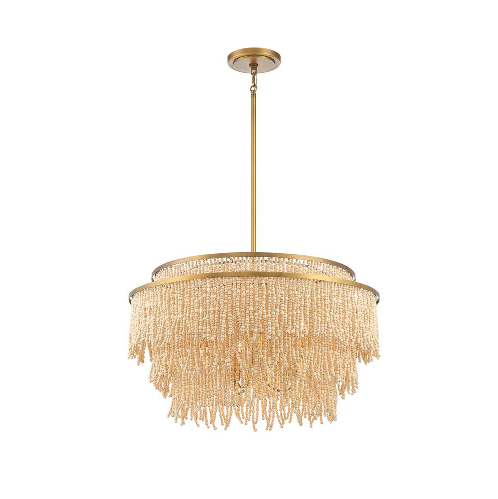 Lib&Co 10182-025 Antique Brass Molfetta, 9 Light Chandelier, Antique Brass With Cream Beads Image 1
