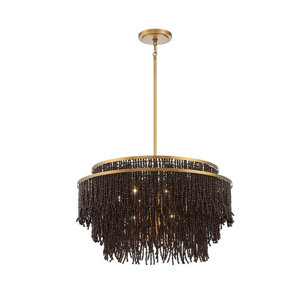 Lib&Co 10182-026 Antique Brass Molfetta, 9 Light Chandelier, Antique Brass With Black Beads Image 1