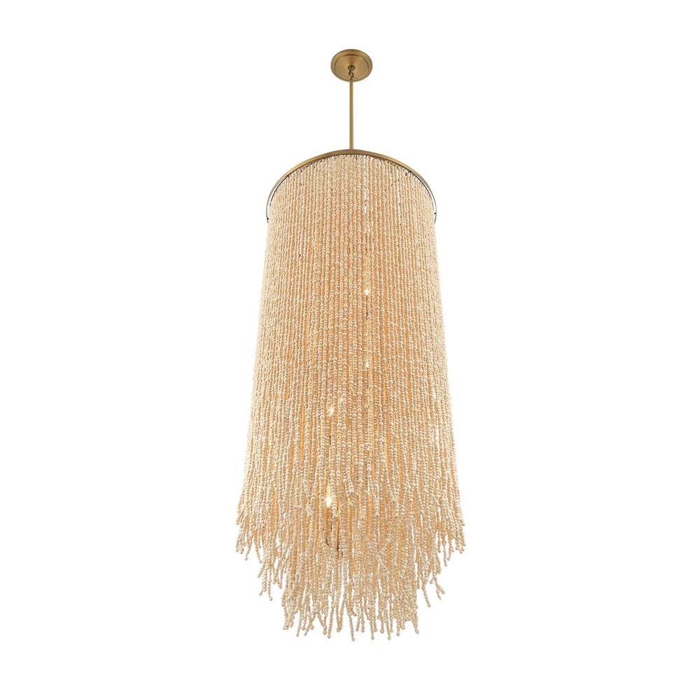 Lib&Co Molfetta, 12 Light Grand Chandelier, Antique Brass With Cream Beads