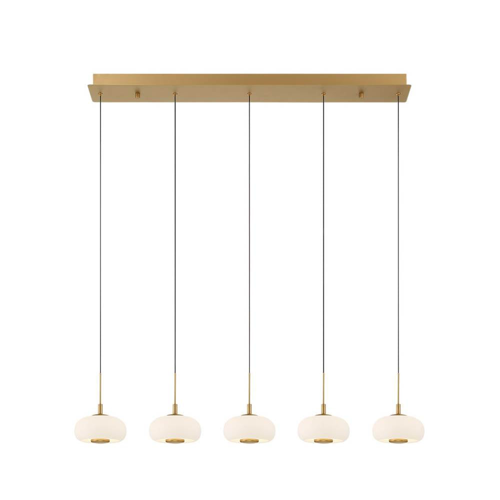Lib&Co Adelfia, 5 Light Linear Led Chandelier, Painted Antique Brass