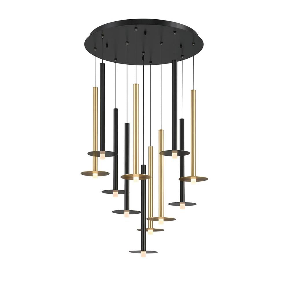 Lib&Co 12104-023 Matte Black And Plated Brushed Gold Piatto, 11 Light Round Led Chandelier, Mixed Image 1