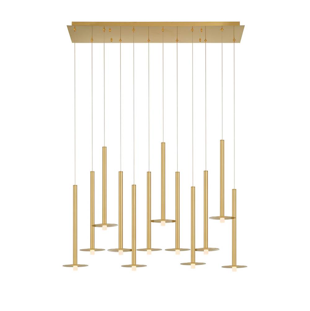 Lib&Co 12107-07 Brushed Gold Piatto, 12 Light Linear Led Chandelier, Plated Brushed Gold Image 1
