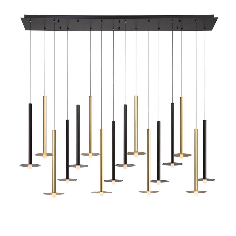 Lib&Co 12108-023 Matte Black And Brushed Gold Piatto, 16 Light Linear Led Chandelier, Mixed Image 1