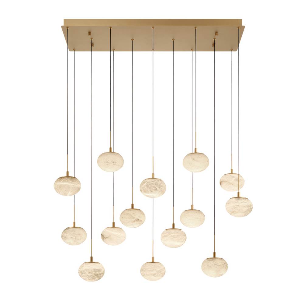 Lib&Co 12126-030 Painted Antique Brass Calcolo, 14 Light Rectangular Led Chandelier, Painted Antique Brass Image 1