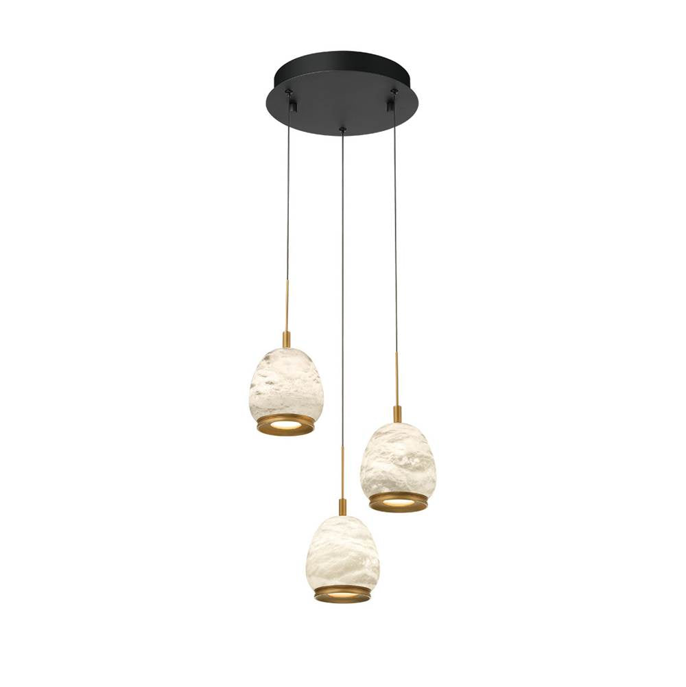 Lib&Co Lucidata, 3 Light Round Led Pendant, Matte Black