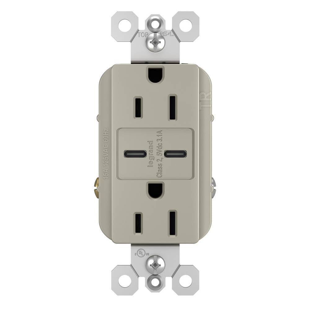 Legrand R26USBCCNICCV4 Nickel Radiant 15a Tamper-resistant Usb Type C/c Outlet, Nickel Image 2
