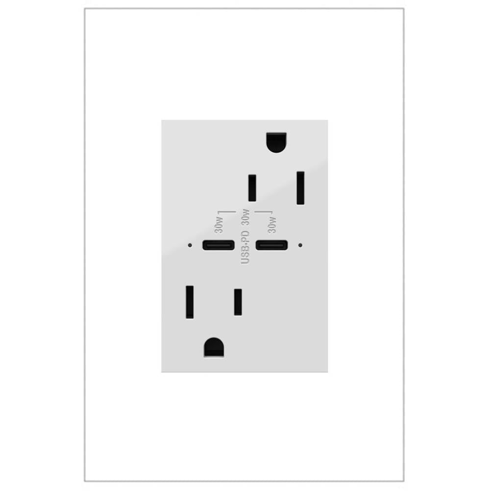 Legrand ARTRUSB15PD30W4 White Adorne 15a Tamper-resistant Ultra-fast Plus Power Delivery Usb Type-c/c Outlet, Plus-size, White Image 1